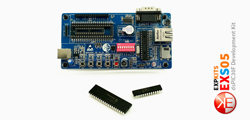 Expkits EXS05, Microchip dsPIC30F 40 Pin ve 28 Pin Geliştirme Eğitim Kiti, Ethernet, MicroSD, LCD, UART